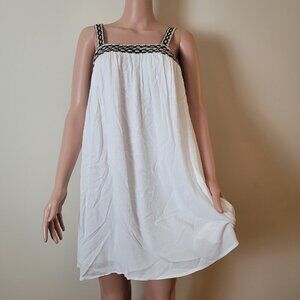 Goa Dress womens M white Japna Beachwear black crochet Trim Cover-Up beachy boho